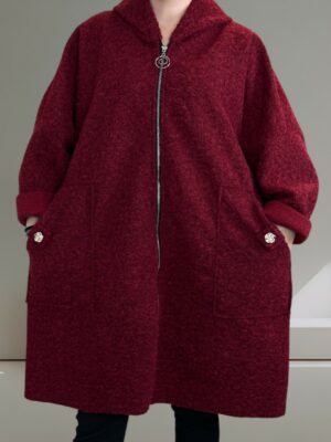 Παλτοζακέτα με απαλή υφή και λουλουδάτη λεπτομέρεια<br/><small class="dmm_sku">Κωδικός προϊόντος: 8290-μπορντο</small>