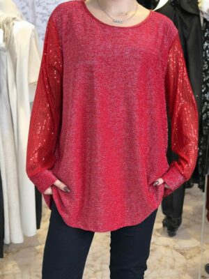 Μπλούζα Λούρεξ με Λαμπερές Παγέτες στα Μανίκια