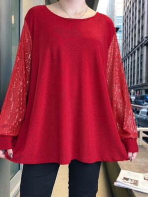 Μπλούζα Λούρεξ με Λαμπερές Παγέτες στα Μανίκια