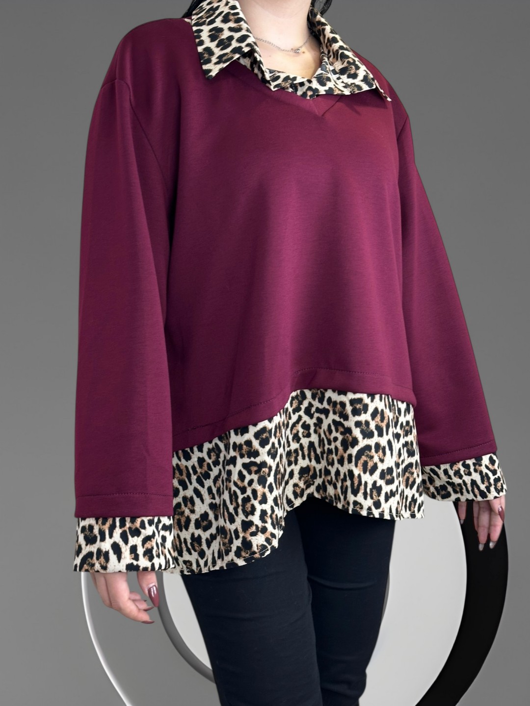 Πουκαμισόμπλουζα με λεοπάρ στοιχεία Πουκαμισόμπλουζα με λεοπάρ στοιχεία
