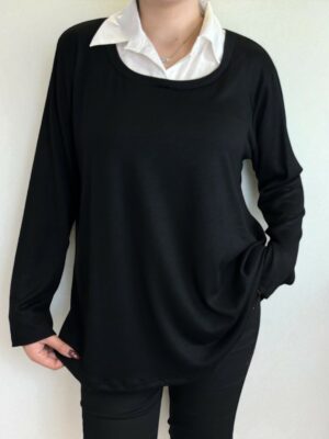 Μπλούζα πουκάμισο με άσπρο γιακά για elegant look