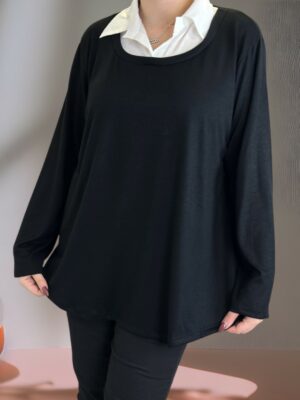 Μπλούζα πουκάμισο με άσπρο γιακά για elegant look