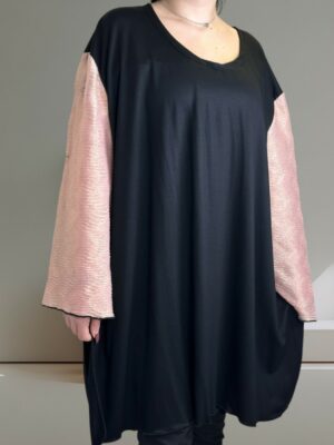 Μπλουζοφόρεμα με ροζ μανίκια και λάμψη λουρέξ