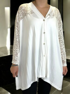 Ζακέτα–πουκάμισο με δαντέλα και κομψή εφαρμογή<br/><small class="dmm_sku">Κωδικός προϊόντος: 8306-ασπρο</small>