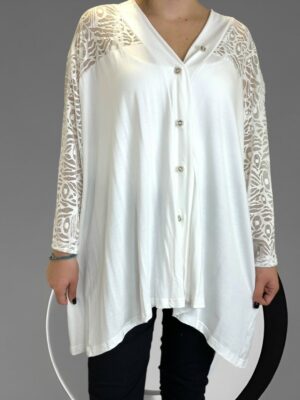 Ζακέτα–πουκάμισο με δαντέλα και κομψή εφαρμογή<br/><small class="dmm_sku">Κωδικός προϊόντος: 8306-ασπρο</small>