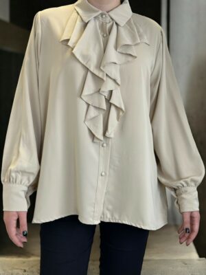 Πουκάμισο με φινετσάτα βολάν για chic look<br/><small class="dmm_sku">Κωδικός προϊόντος: 8374-μπεζ</small>