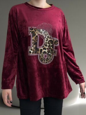 Μπλούζα με γράμματα από βελούδινη<br/><small class="dmm_sku">Κωδικός προϊόντος: 8383-μπορντο</small>