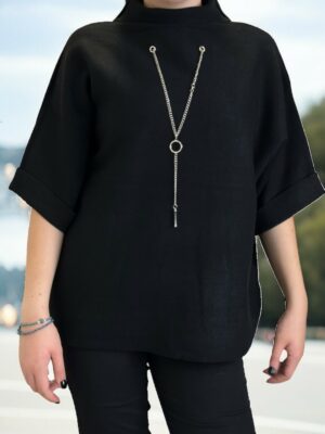 Πλεκτό Πουλόβερ με Κολιέ Ready to Wear<br/><small class="dmm_sku">Κωδικός προϊόντος: 8395-μαυρο</small>