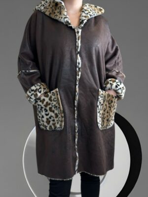 Κομψό μακρύ παλτό-ζακέτα με επένδυση γούνας