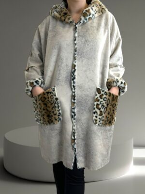 Κομψό μακρύ παλτό-ζακέτα με επένδυση γούνας<br/><small class="dmm_sku">Κωδικός προϊόντος: 8403-μπεζ</small>