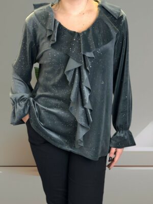 Λαμπερή μπλούζα με ρομαντικά βολάν