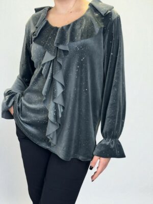 Λαμπερή μπλούζα με ρομαντικά βολάν