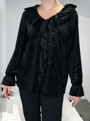 Λαμπερή μπλούζα με ρομαντικά βολάν