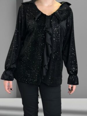 Λαμπερή μπλούζα με ρομαντικά βολάν