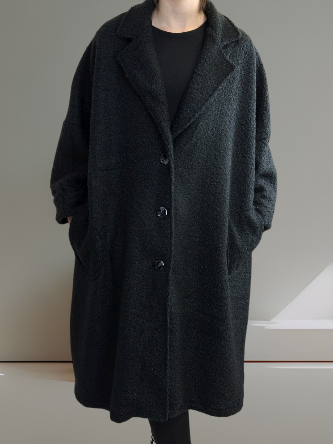 Παλτό μπουκλέ με άνετη γραμμή plus size Παλτό μπουκλέ με άνετη γραμμή plus size