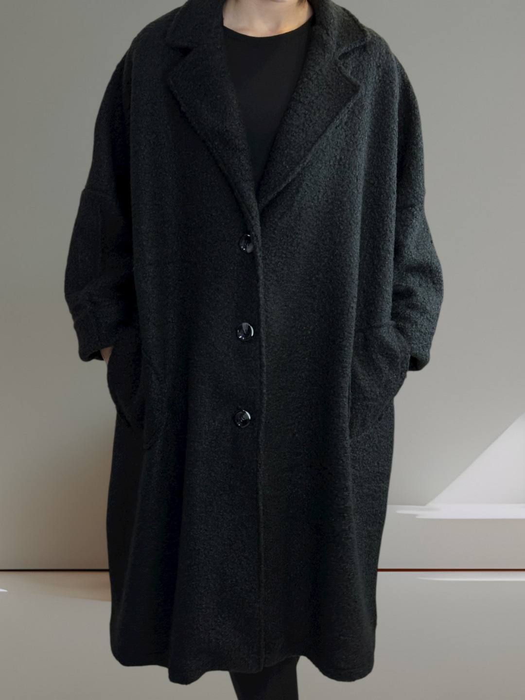 Παλτό μπουκλέ με άνετη γραμμή plus size Παλτό μπουκλέ με άνετη γραμμή plus size