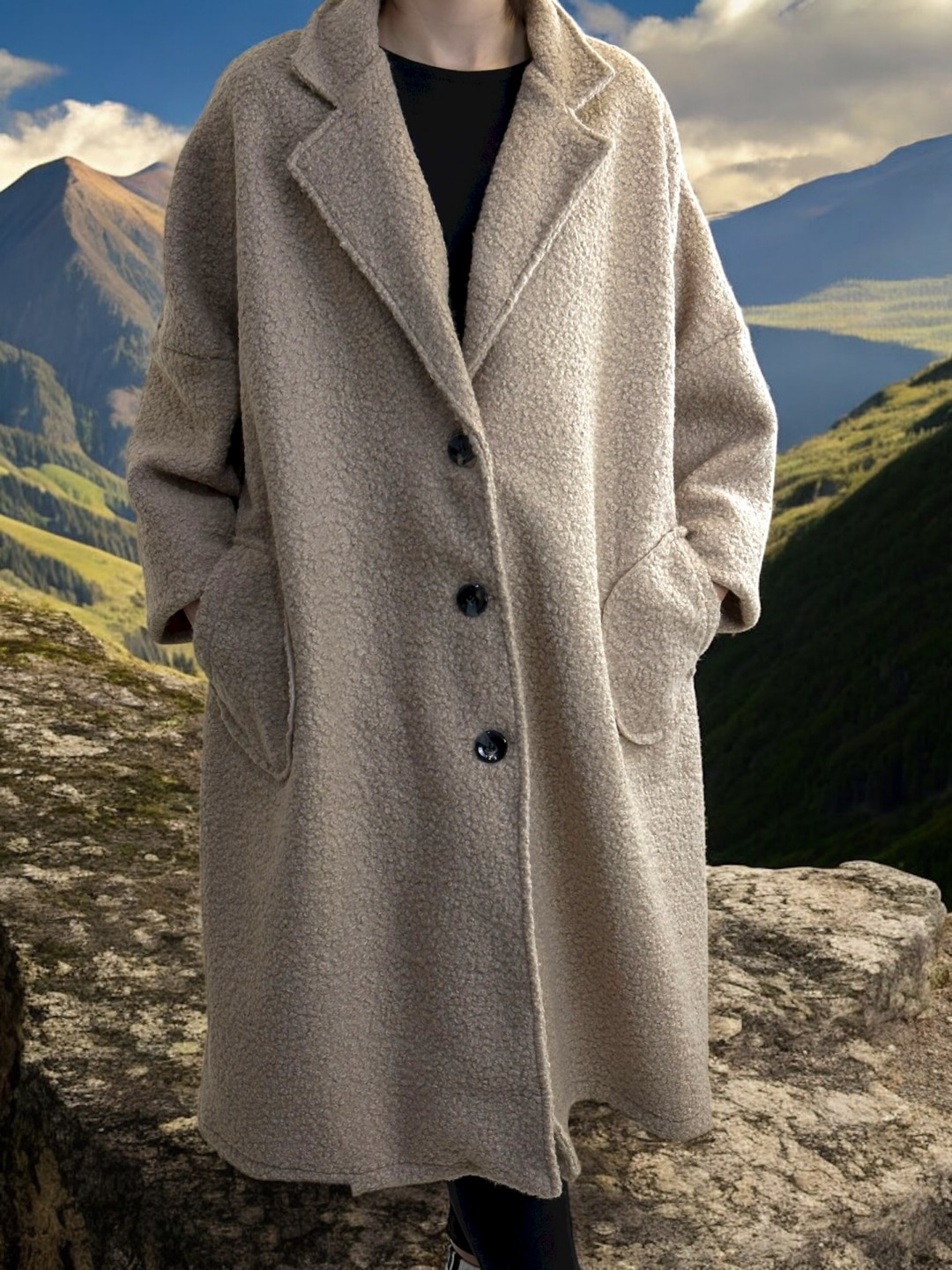 Παλτό μπουκλέ με άνετη γραμμή plus size Παλτό μπουκλέ με άνετη γραμμή plus size