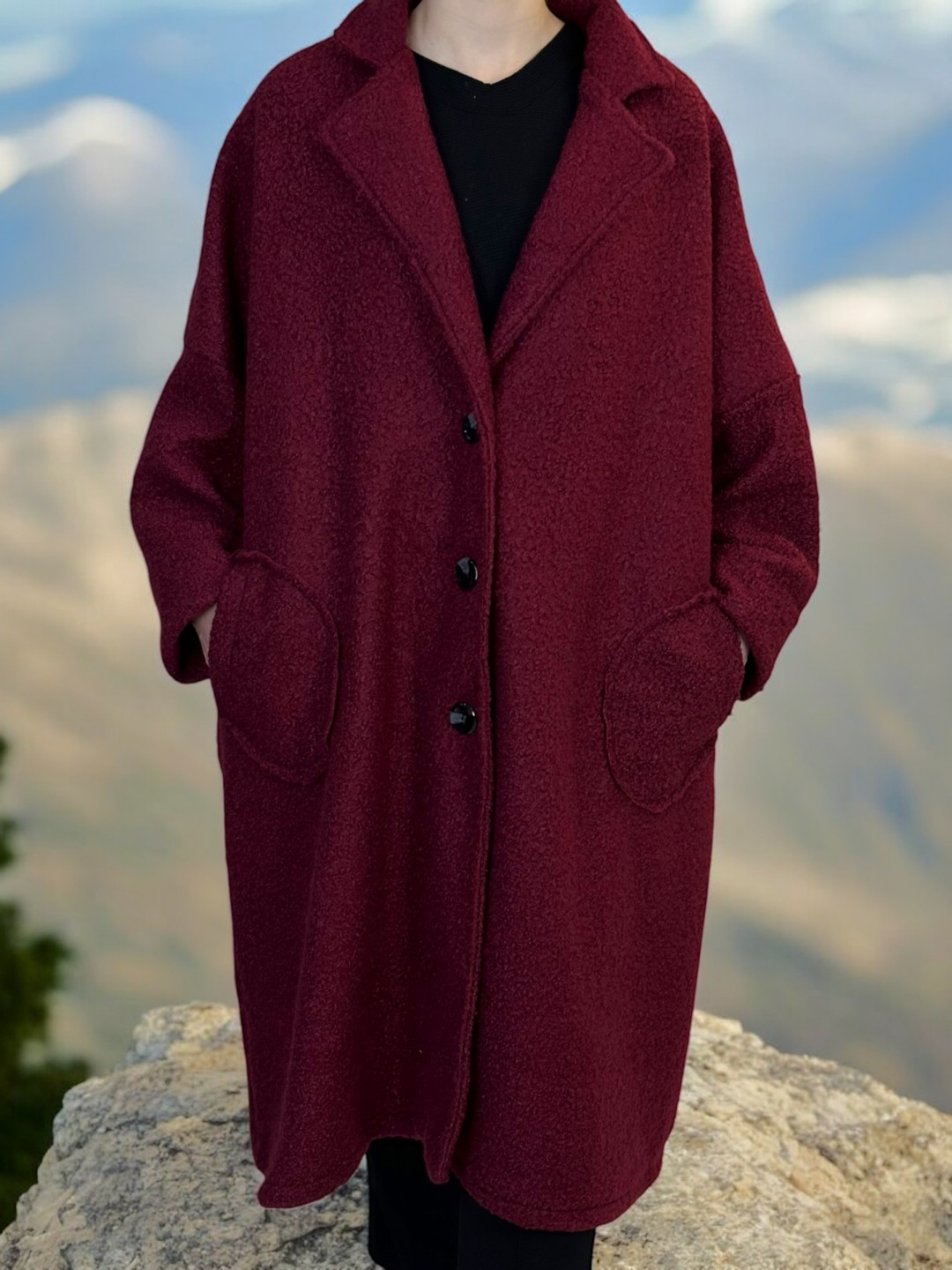 Παλτό μπουκλέ με άνετη γραμμή plus size Παλτό μπουκλέ με άνετη γραμμή plus size