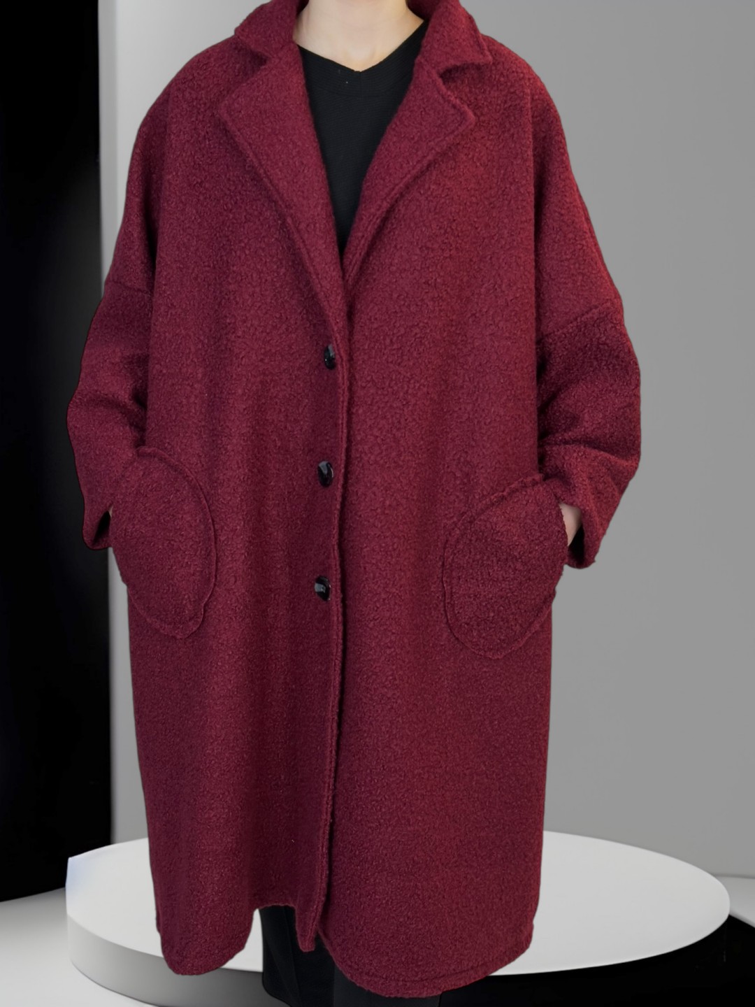 Παλτό μπουκλέ με άνετη γραμμή plus size Παλτό μπουκλέ με άνετη γραμμή plus size