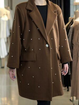 Λαμπερή παλτό ζακέτα plus size με στρας λεπτομέρειες