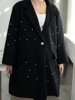 Λαμπερή παλτό ζακέτα plus size με στρας λεπτομέρειες