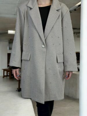 Λαμπερή παλτό ζακέτα plus size με στρας λεπτομέρειες