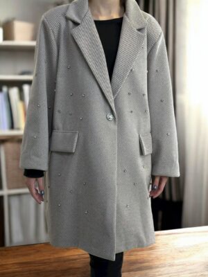 Λαμπερή παλτό ζακέτα plus size με στρας λεπτομέρειες