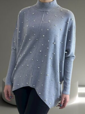 Κομψή μπλούζα με κοντό ζιβάγκο και πολυτελείς πέρλες