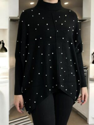 Κομψή μπλούζα με κοντό ζιβάγκο και πολυτελείς πέρλες