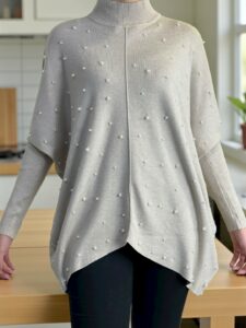 Κομψή μπλούζα με κοντό ζιβάγκο και πολυτελείς πέρλες