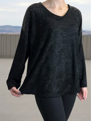 Μπλούζα με διακοσμητικά στρας στους ώμους