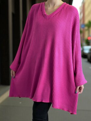 Κομψό μπλουζοφόρεμα πλεκτής υφής με V λαιμό