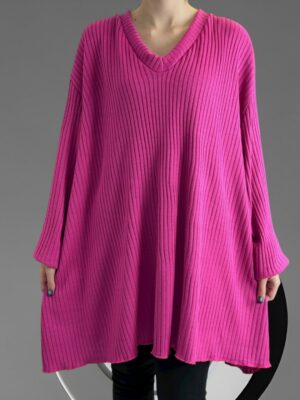 Κομψό μπλουζοφόρεμα πλεκτής υφής με V λαιμό