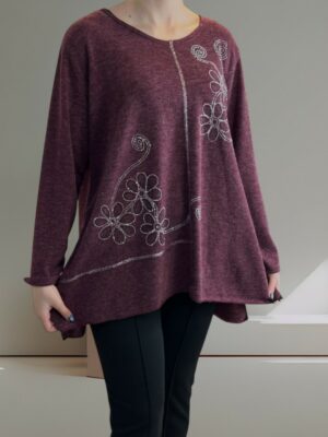 Μπλούζα με Φωτεινό Λουλουδένιο Σχέδιο Στρας