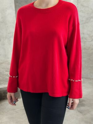 Κομψή Μπλούζα με Πέρλες στα Μανίκια και Απαλό Φραμπαλά