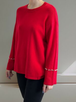 Κομψή Μπλούζα με Πέρλες στα Μανίκια και Απαλό Φραμπαλά