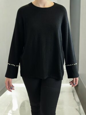 Κομψή Μπλούζα με Πέρλες στα Μανίκια και Απαλό Φραμπαλά