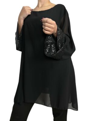 Elegant Μπλούζα από Μουσελίνα με Λαμπερές Παγιέτες