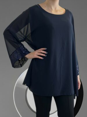 Elegant Μπλούζα από Μουσελίνα με Λαμπερές Παγιέτες