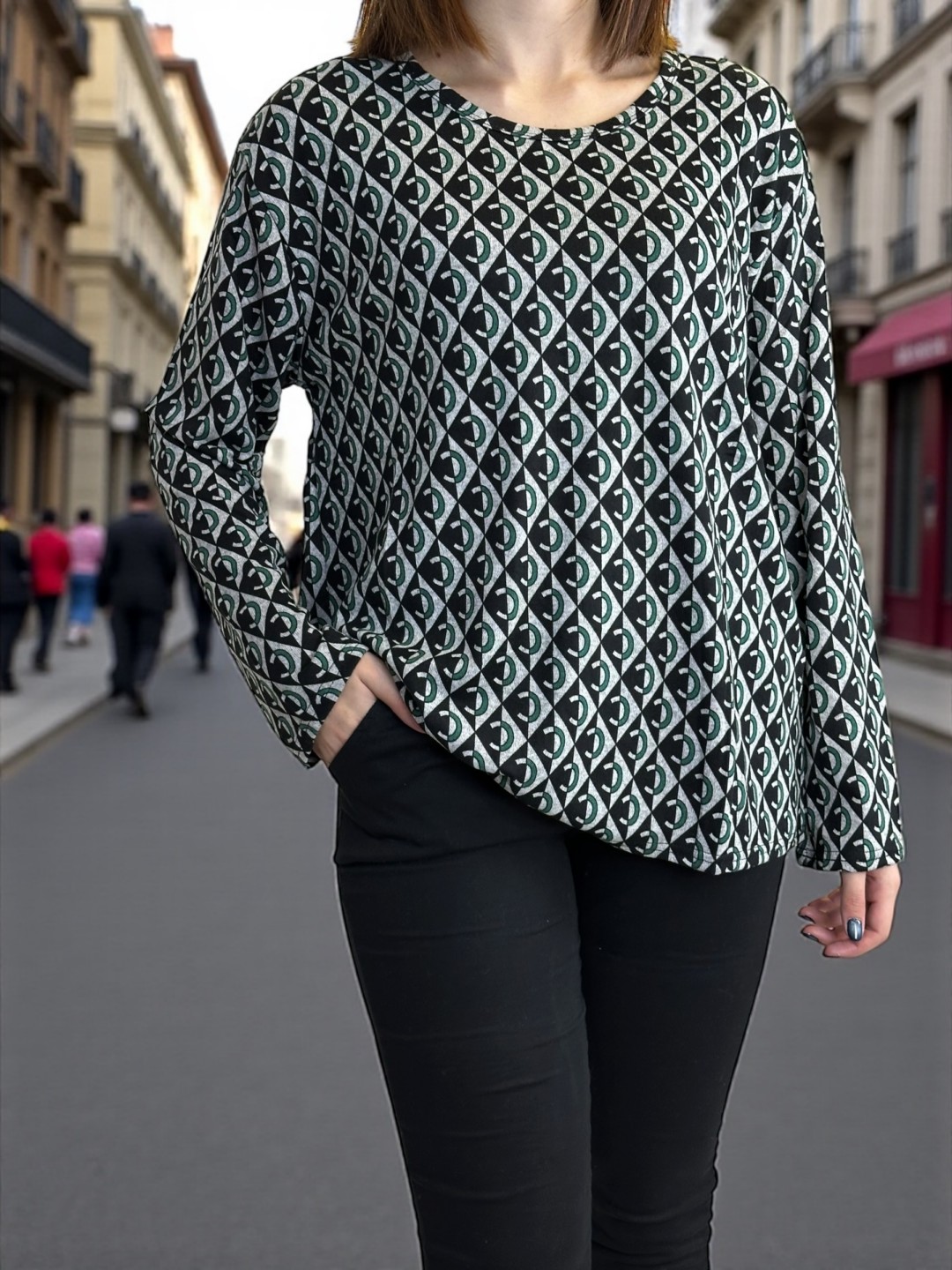 Μπλούζα με Μοντέρνο Γραφικό Μοτίβο Μπλούζα με Μοντέρνο Γραφικό Μοτίβο