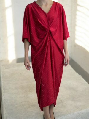 Plus Size Φόρεμα με Στρας & Μπροστινή Σούρα