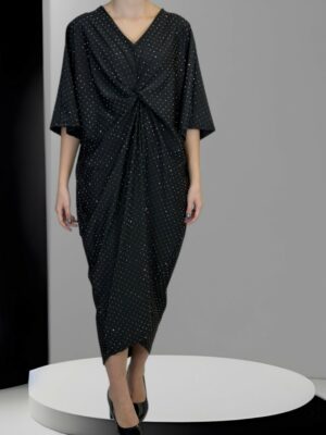 Plus Size Φόρεμα με Στρας & Μπροστινή Σούρα