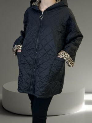 Μπουφάν Ελαφρύ με Εντυπωσιακή Λεοπάρ Φόδρα<br/><small class="dmm_sku">Κωδικός προϊόντος: 8567-μαυρο</small>