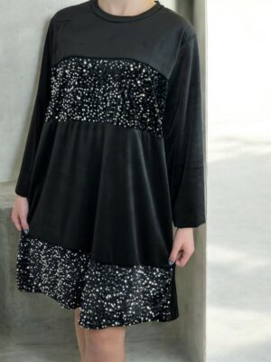 Κομψό Βελούδινο Φόρεμα με Λαμπερές Παγιέτες