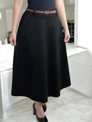 Σουέτ Φούστα με Απαλή Υφή και Λεπτή Ζώνη