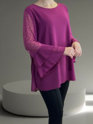 Μπλούζα με Διάφανες Πινελιές και Μανίκια στολισμένα με Στρας