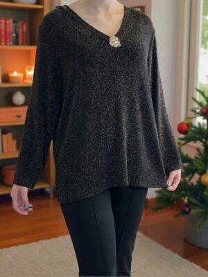 Μπλούζα Λούρεξ με V και Φίνα Λουλουδένια Διακόσμηση