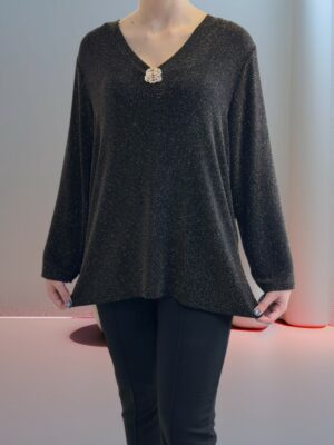 Μπλούζα Λούρεξ με V και Φίνα Λουλουδένια Διακόσμηση