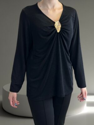 Μοντέρνα Λούρεξ Μπλούζα με Λαμπερή Υφή και Εφαρμοστή Γραμμή