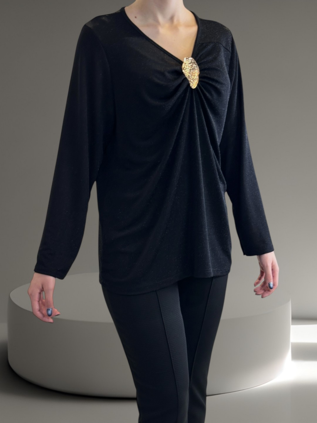 Μοντέρνα Λούρεξ Μπλούζα με Λαμπερή Υφή και Εφαρμοστή Γραμμή Μοντέρνα Λούρεξ Μπλούζα με Λαμπερή Υφή και Εφαρμοστή Γραμμή